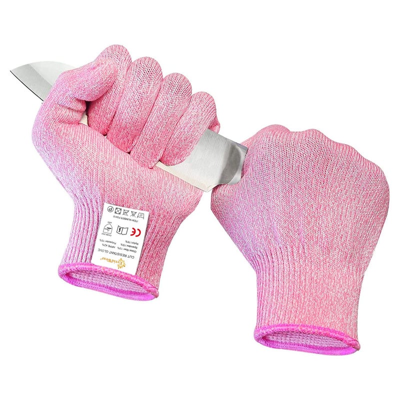 Evridwear Cut Resistant Gloves Food Grade Level 5 Kitchen Safety Protection (Medium, Pink) - Image 1